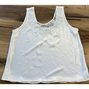 Cinema Etoile Ivory Lace Trim Camisole Tank Women L Silky Layering Top Staple